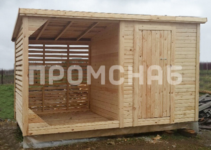 Хозблок с дровником односкатный